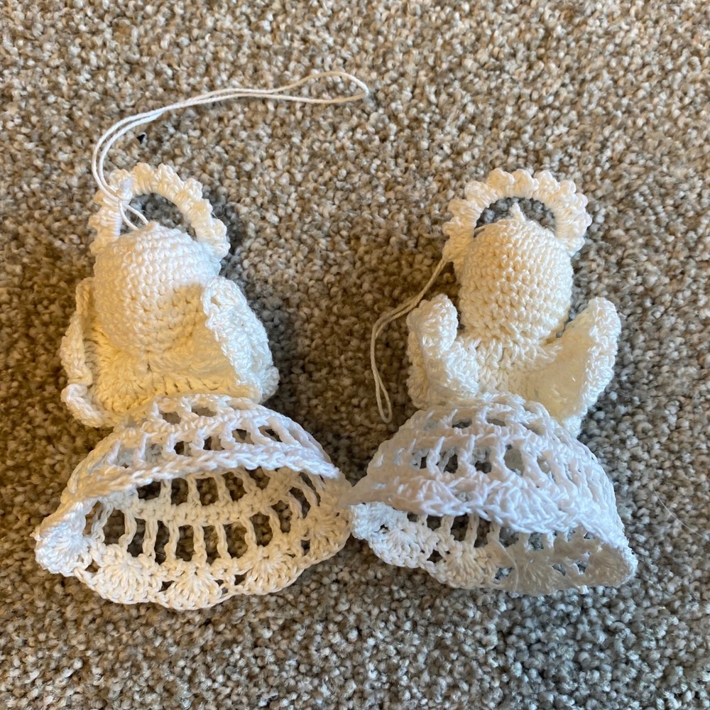Vintage Handmade White Crochet Angel Christmas Tree Topper and Ornaments Set 7pc - Picture 3 of 7